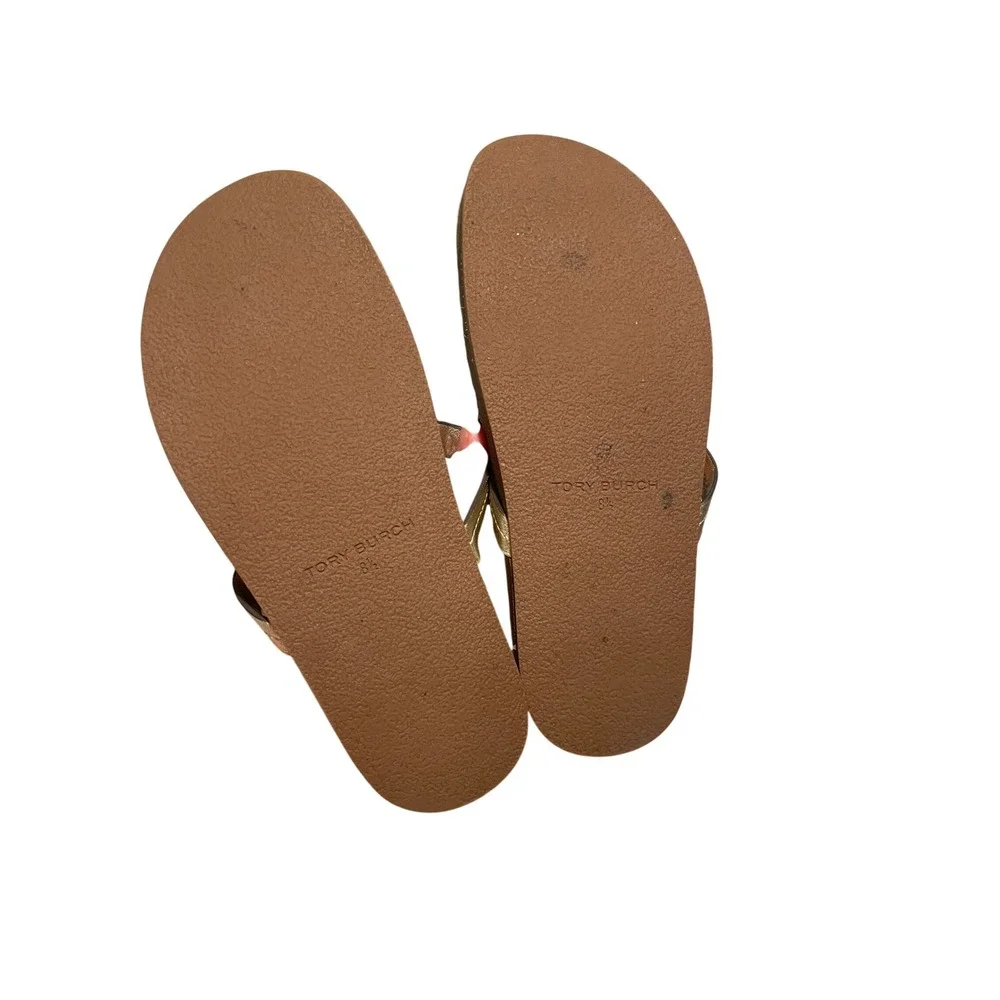 Tory Burch Miller Cloud Metallic Gold Logo Thong Sandals Size 8.5